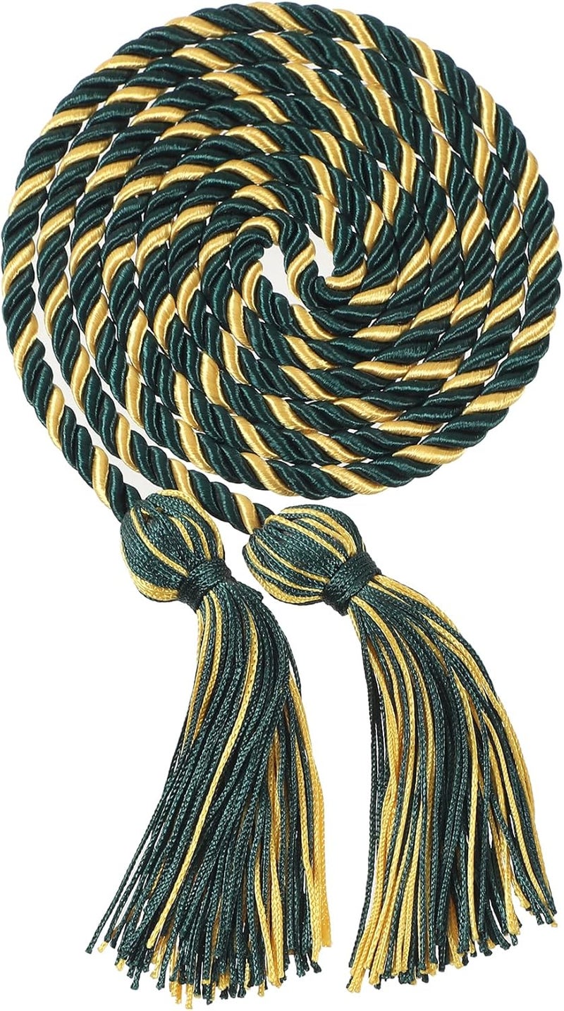 Erligo 2Pcs Graduation Multi Color Braided Honor Cords with Tassel for High School Bachelor Master Doctor 68" Long (Forest Green Gold) - Image 2